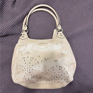 Coach Pink Pearl Cream Floral Cutout Tote Bag
